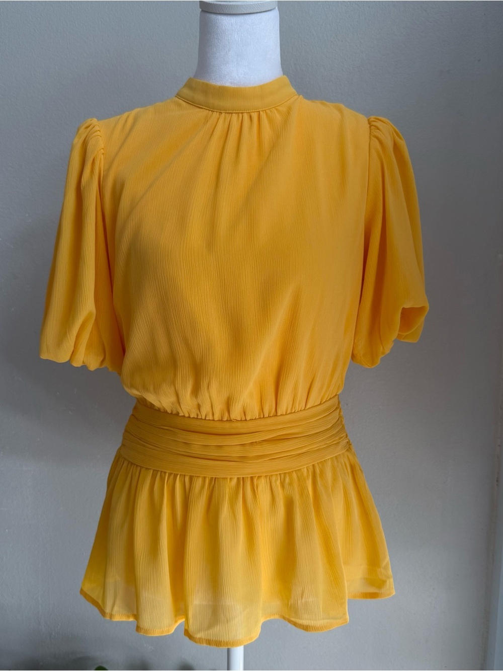 Flying Tomato Golden Yellow Short Sleeve Peplum Blouse